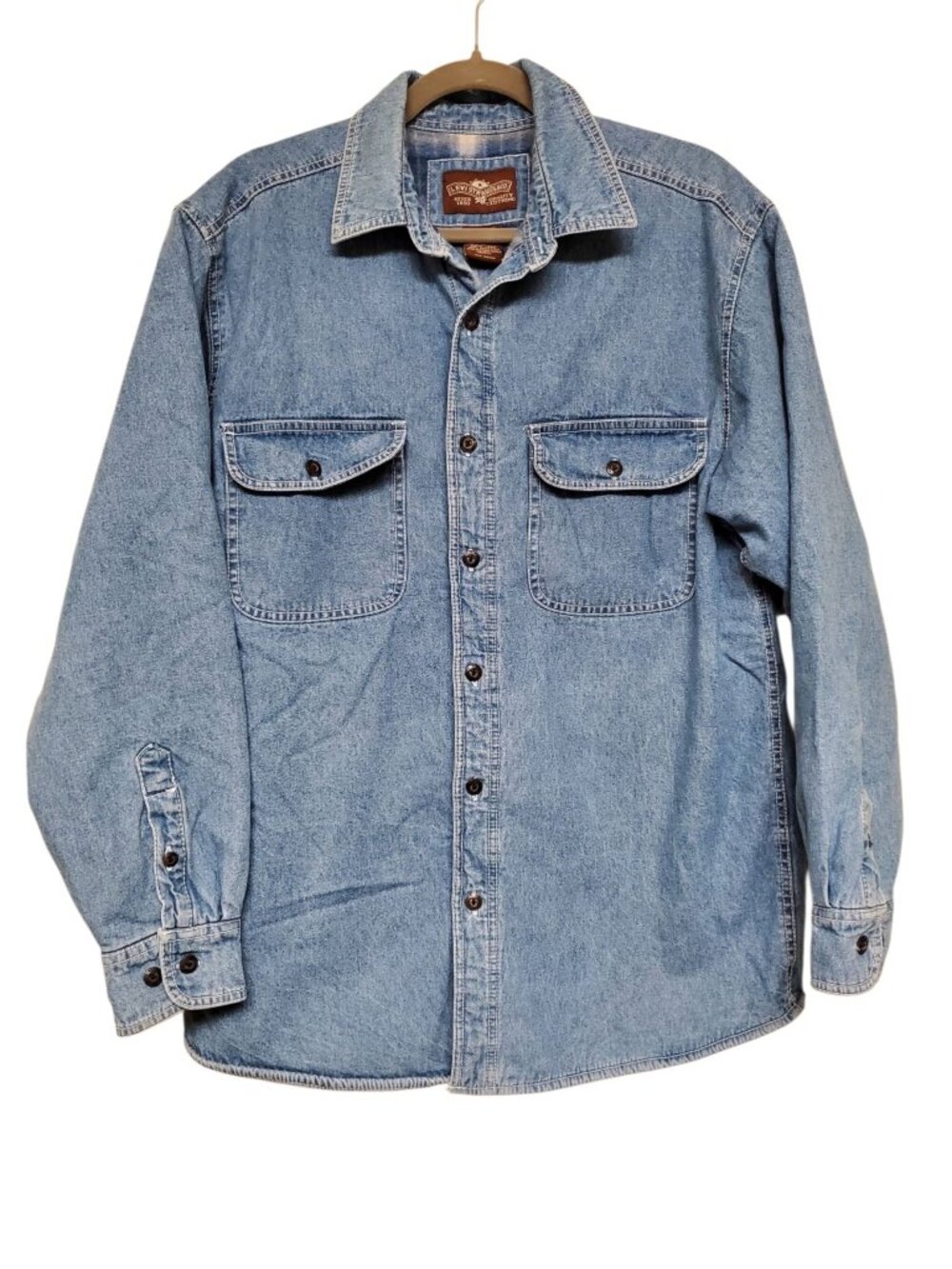 Levi Strauss Men's Vintage Blue Plaid Fleece Lined Light Wash Denim Shacket Sz M